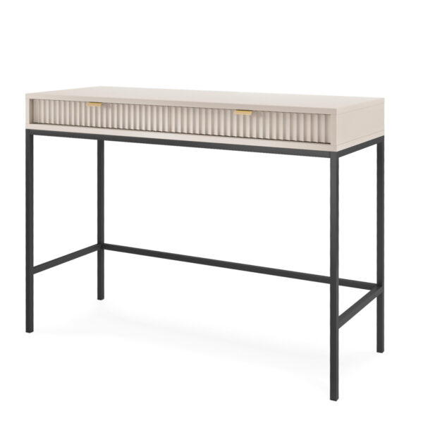 Schminktisch NANAIMO - Kaschmir - Goldene Griffe - 2 Schubladen - Breite 104 cm, Höhe 77 cm, Tiefe 50 cm