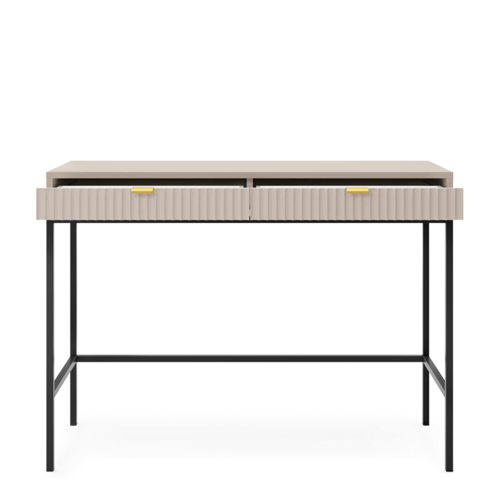 Schminktisch NANAIMO - Kaschmir - Goldene Griffe - 2 Schubladen - Breite 104 cm, Höhe 77 cm, Tiefe 50 cm – Bild 4