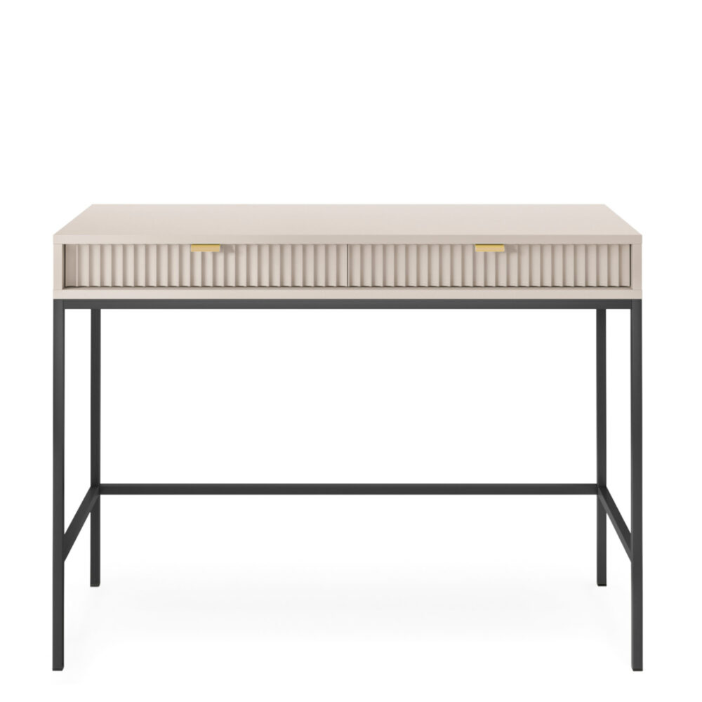 Schminktisch NANAIMO - Kaschmir - Goldene Griffe - 2 Schubladen - Breite 104 cm, Höhe 77 cm, Tiefe 50 cm – Bild 7