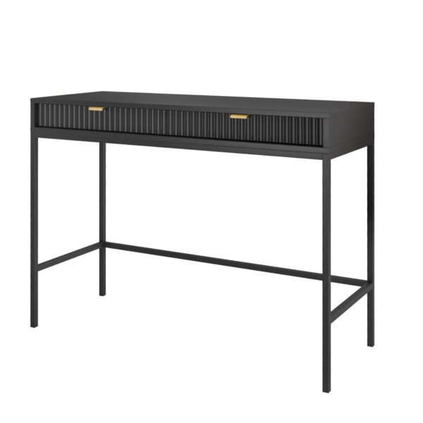 Schminktisch NANAIMO - Schwarz - Goldene Griffe - 2 Schubladen - Breite 104 cm, Höhe 77 cm, Tiefe 50 cm