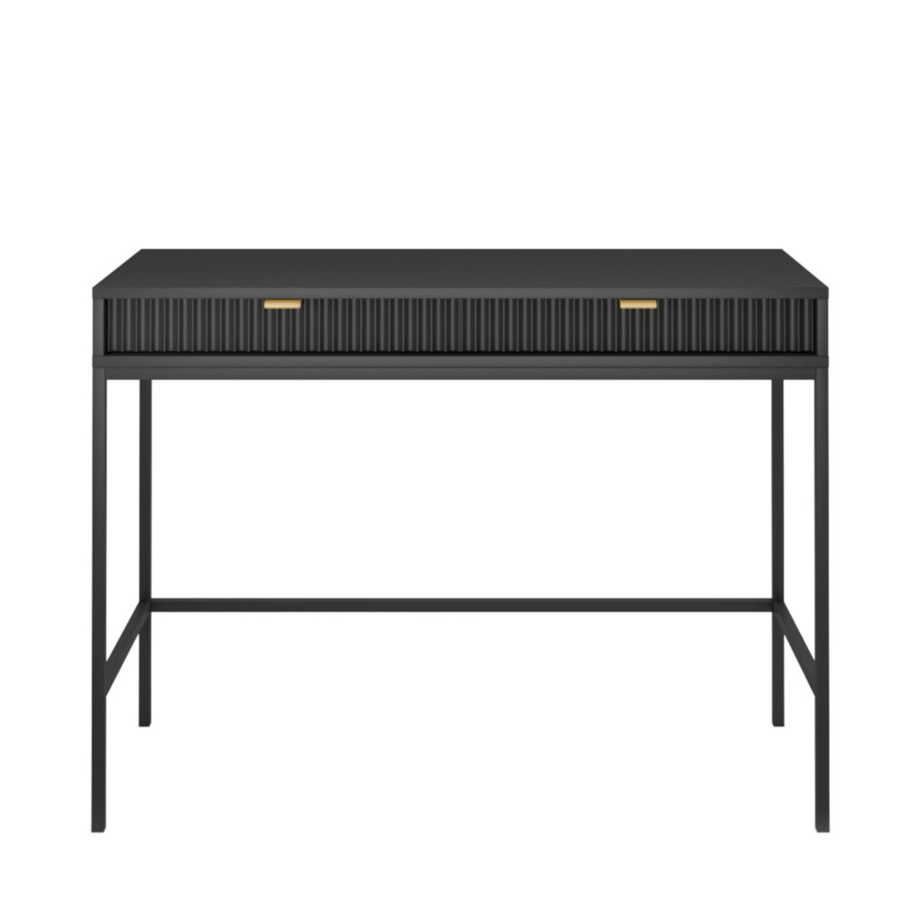 Schminktisch NANAIMO - Schwarz - Goldene Griffe - 2 Schubladen - Breite 104 cm, Höhe 77 cm, Tiefe 50 cm – Bild 8