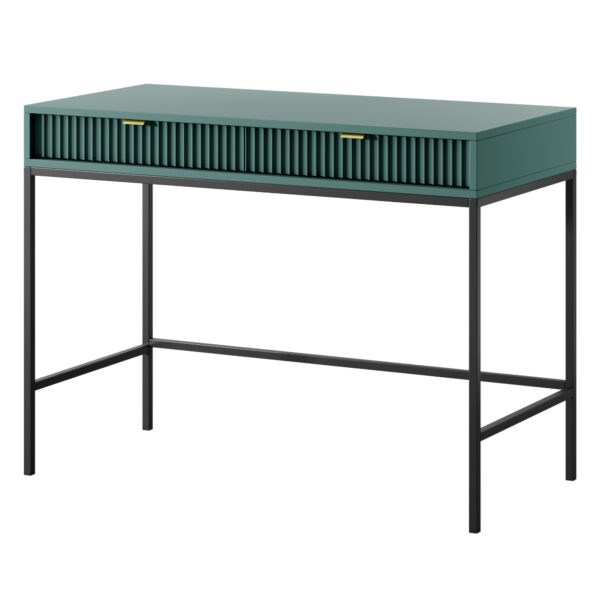 Schminktisch NANAIMO - Grün - Goldene Griffe - 2 Schubladen - Breite 104 cm, Höhe 77 cm, Tiefe 50 cm