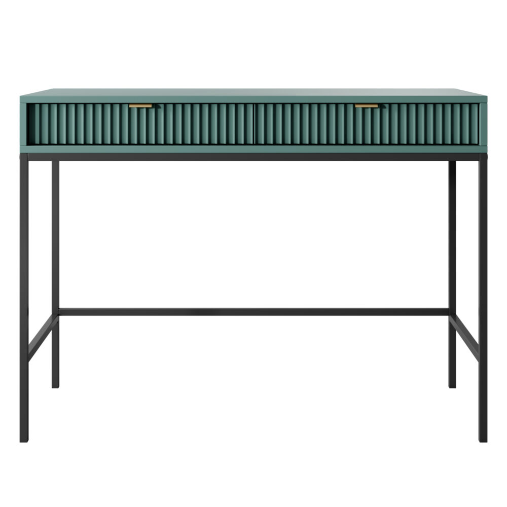 Schminktisch NANAIMO - Grün - Goldene Griffe - 2 Schubladen - Breite 104 cm, Höhe 77 cm, Tiefe 50 cm – Bild 7