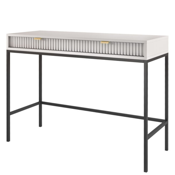 Schminktisch NANAIMO - Grau - Goldene Griffe - 2 Schubladen - Breite 104 cm, Höhe 77 cm, Tiefe 50 cm