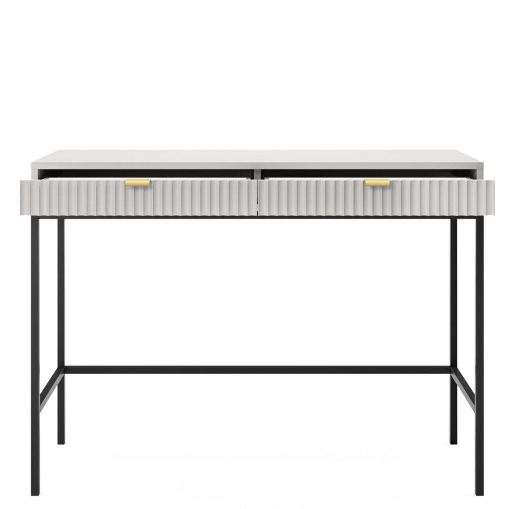 Schminktisch NANAIMO - Grau - Goldene Griffe - 2 Schubladen - Breite 104 cm, Höhe 77 cm, Tiefe 50 cm – Bild 4