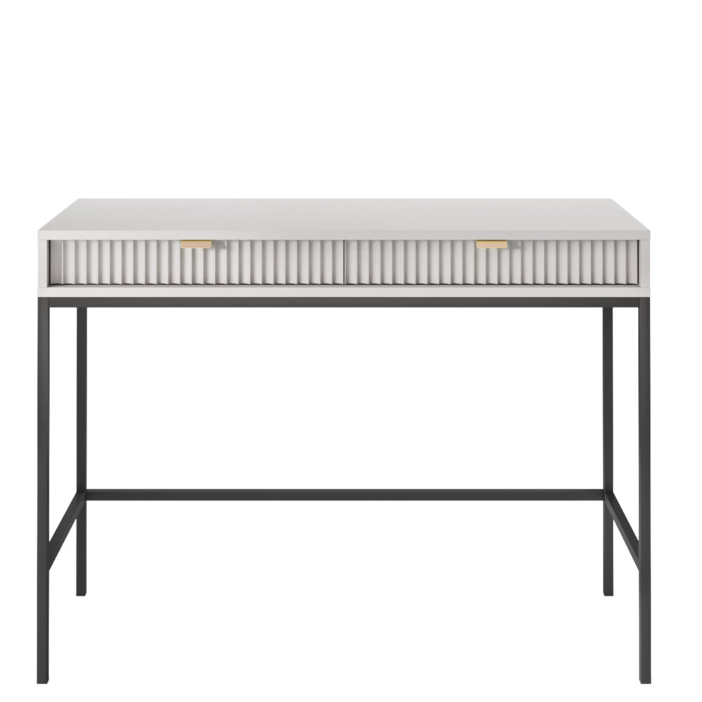 Schminktisch NANAIMO - Grau - Goldene Griffe - 2 Schubladen - Breite 104 cm, Höhe 77 cm, Tiefe 50 cm – Bild 8