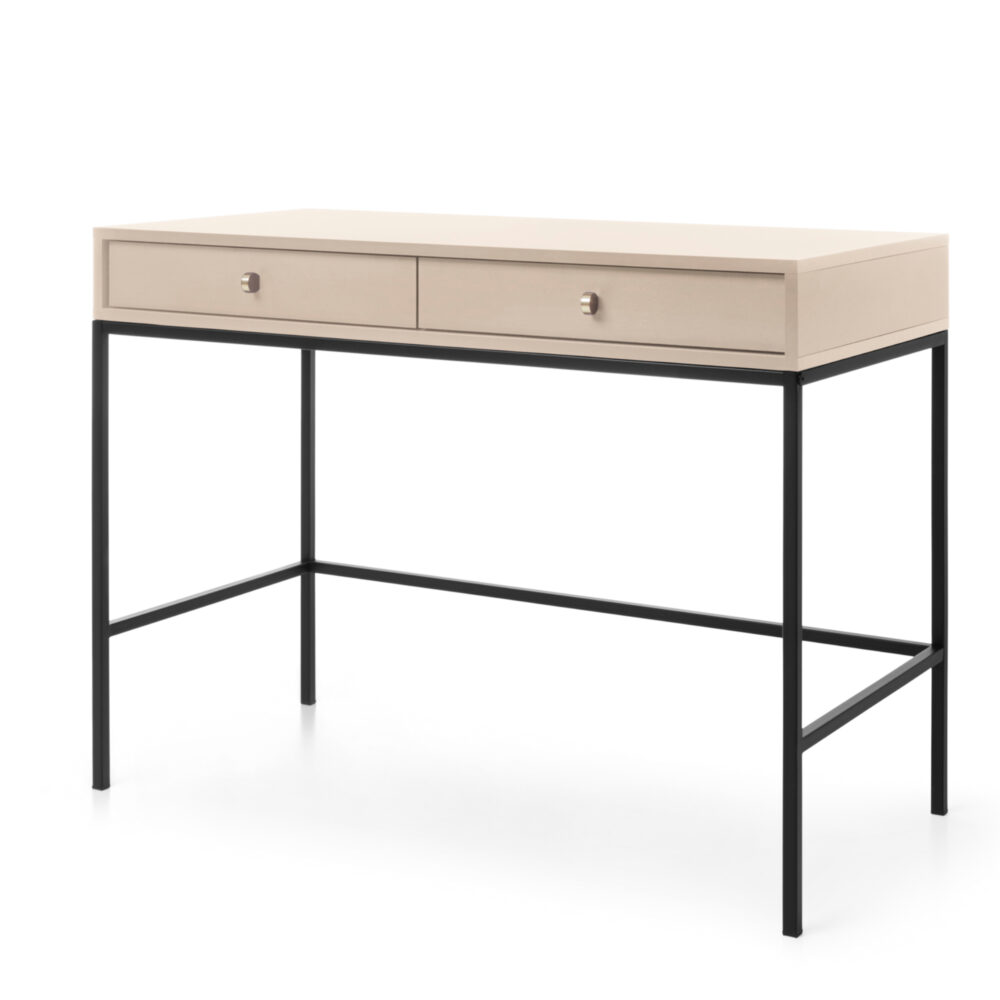 Schminktisch MONCTON - Beige - Metallgriffe - 2 Schubladen - Breite 104 cm, Höhe 77 cm, Tiefe 50 cm