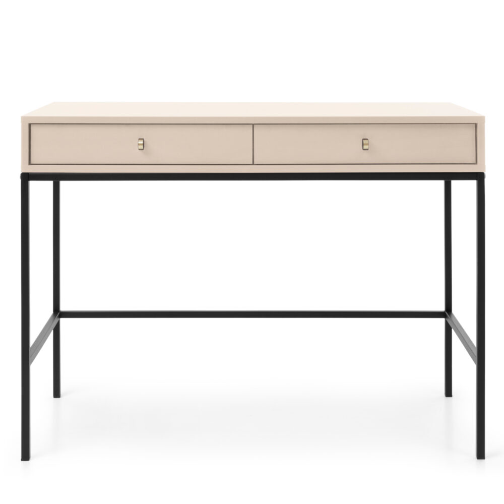Schminktisch MONCTON - Beige - Metallgriffe - 2 Schubladen - Breite 104 cm, Höhe 77 cm, Tiefe 50 cm – Bild 5
