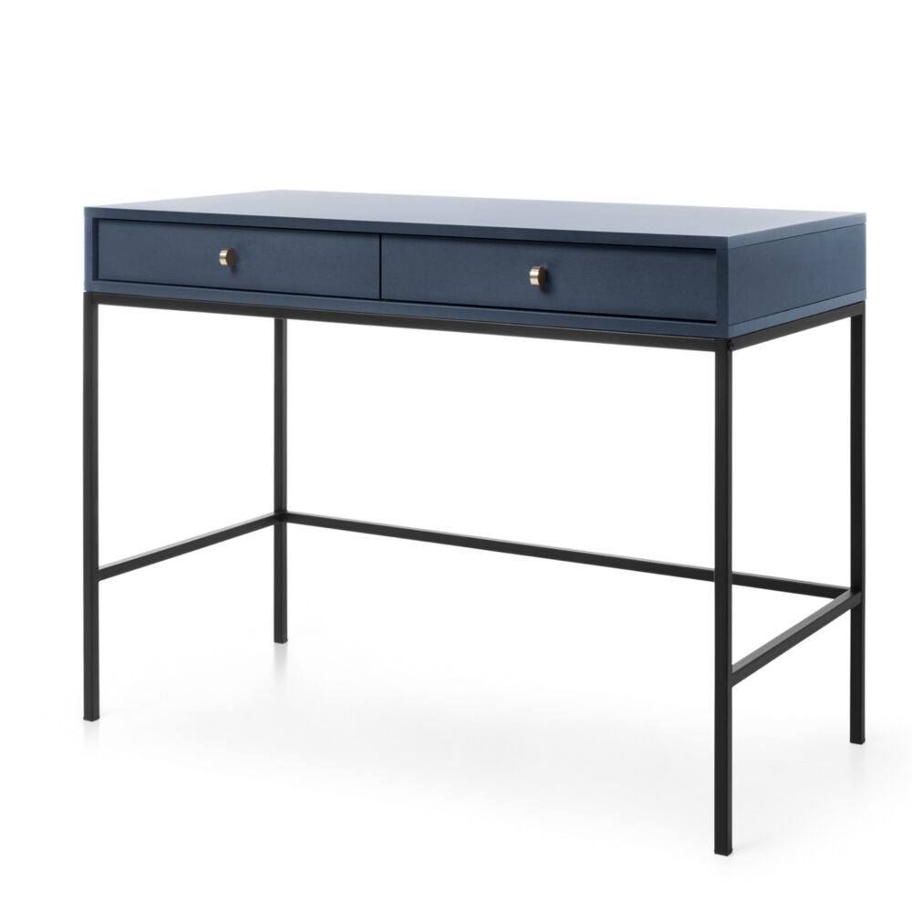 Schminktisch MONCTON - Dunkelblau - Metallgriffe - 2 Schubladen - Breite 104 cm, Höhe 77 cm, Tiefe 50 cm