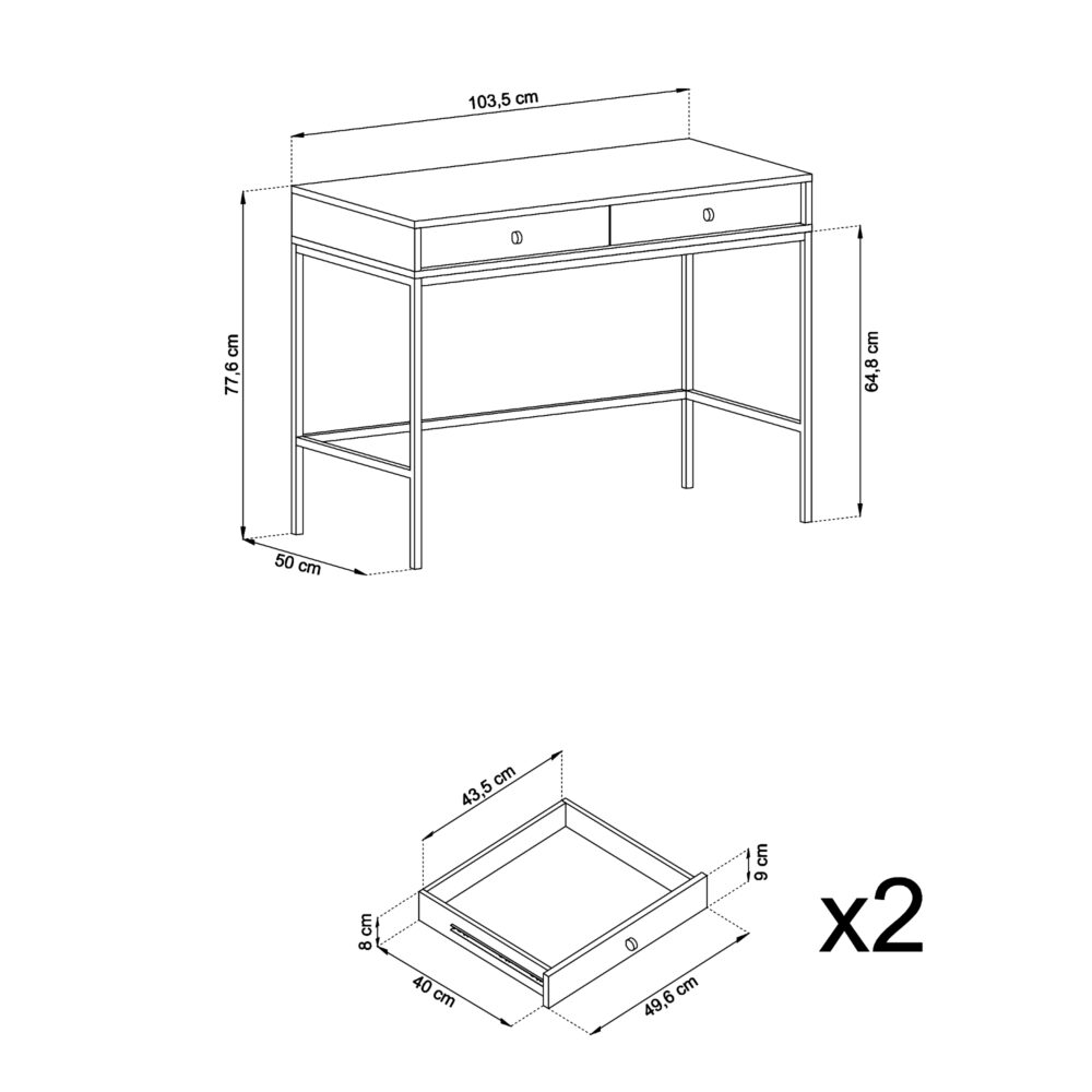 Schminktisch MONCTON - Dunkelblau - Metallgriffe - 2 Schubladen - Breite 104 cm, Höhe 77 cm, Tiefe 50 cm – Bild 3