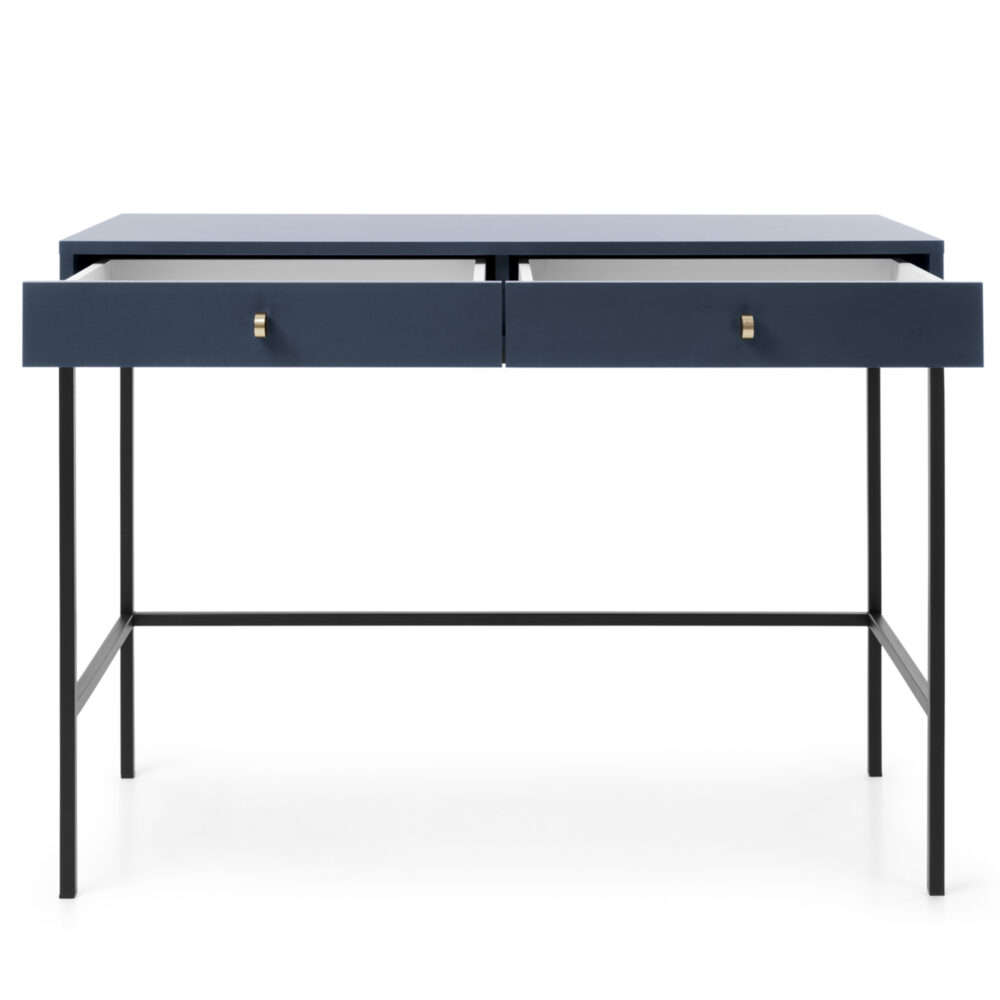 Schminktisch MONCTON - Dunkelblau - Metallgriffe - 2 Schubladen - Breite 104 cm, Höhe 77 cm, Tiefe 50 cm – Bild 4