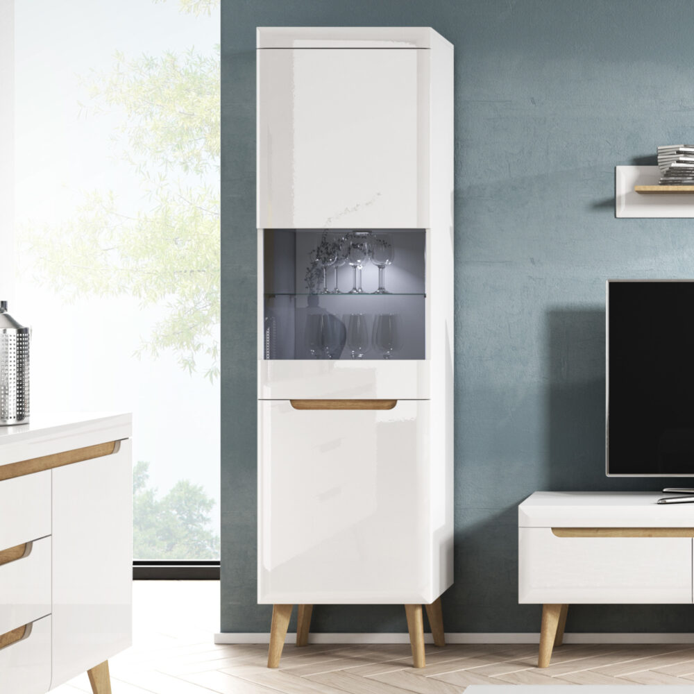 Vitrine SUDBURRY NWT53 - Weiß - Hochglanzfronten - Verglast - Breite 53 cm, Höhe 197 cm, Tiefe 40 cm – Bild 2