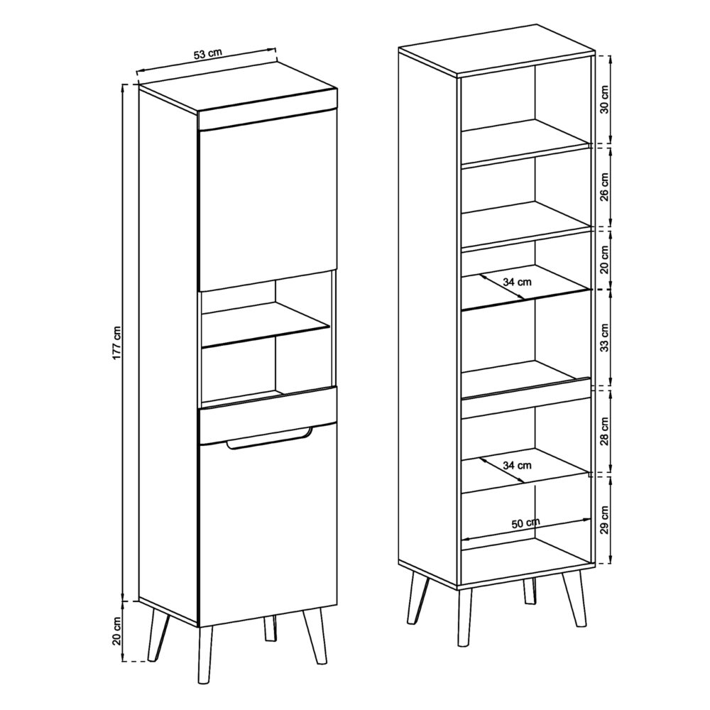 Vitrine SUDBURRY NWT53 - Weiß - Hochglanzfronten - Verglast - Breite 53 cm, Höhe 197 cm, Tiefe 40 cm – Bild 3