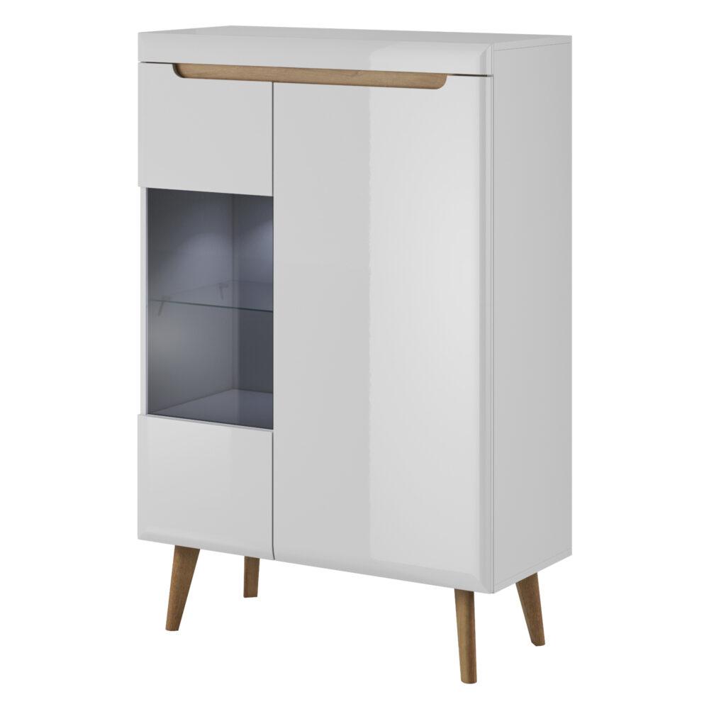Vitrine SUDBURRY NWT90 - Weiß - Hochglanzfronten - Verglast - Breite 90 cm, Höhe 134 cm, Tiefe 40 cm – Bild 1