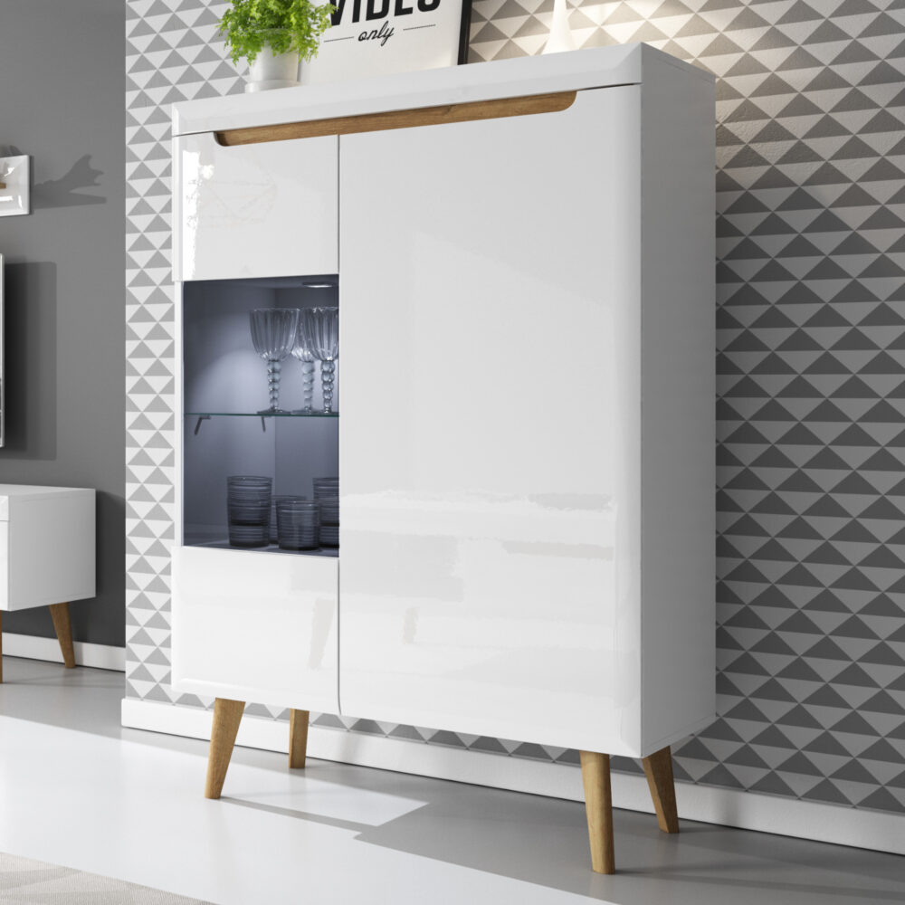 Vitrine SUDBURRY NWT90 - Weiß - Hochglanzfronten - Verglast - Breite 90 cm, Höhe 134 cm, Tiefe 40 cm – Bild 2