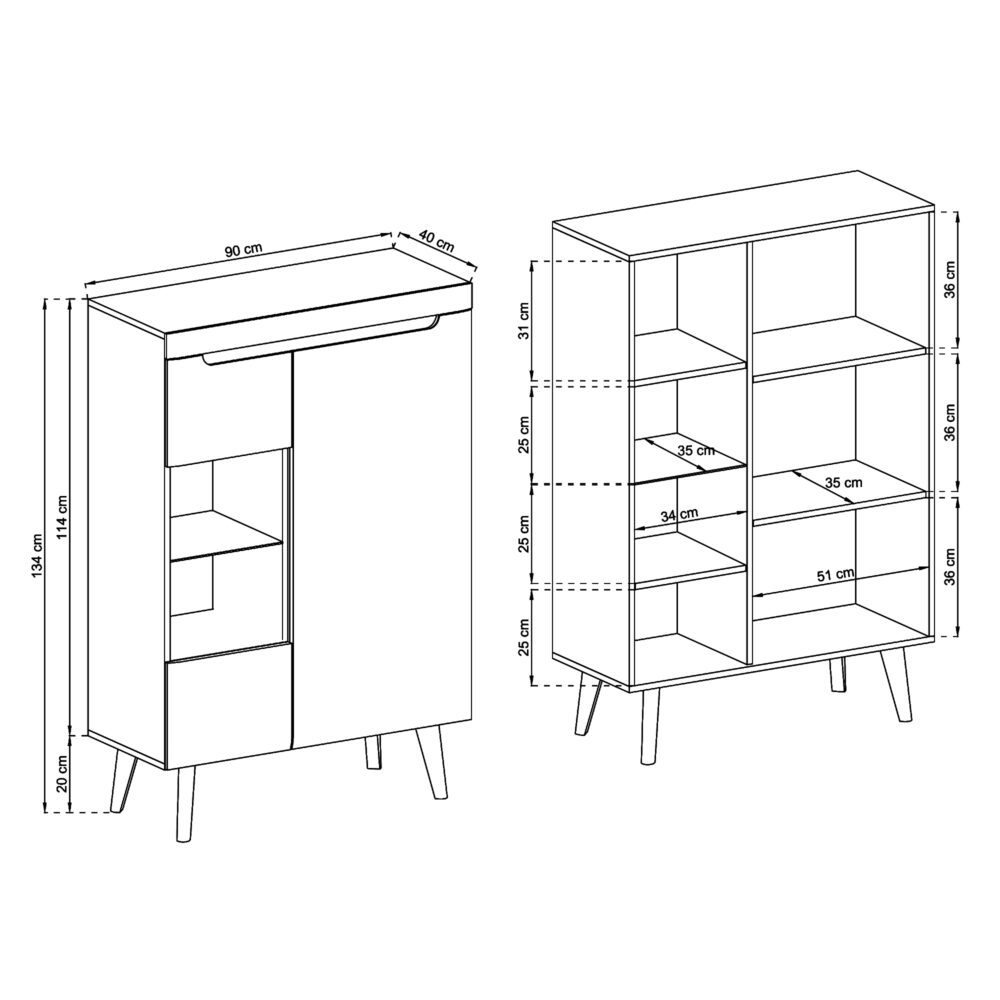 Vitrine SUDBURRY NWT90 - Weiß - Hochglanzfronten - Verglast - Breite 90 cm, Höhe 134 cm, Tiefe 40 cm – Bild 3