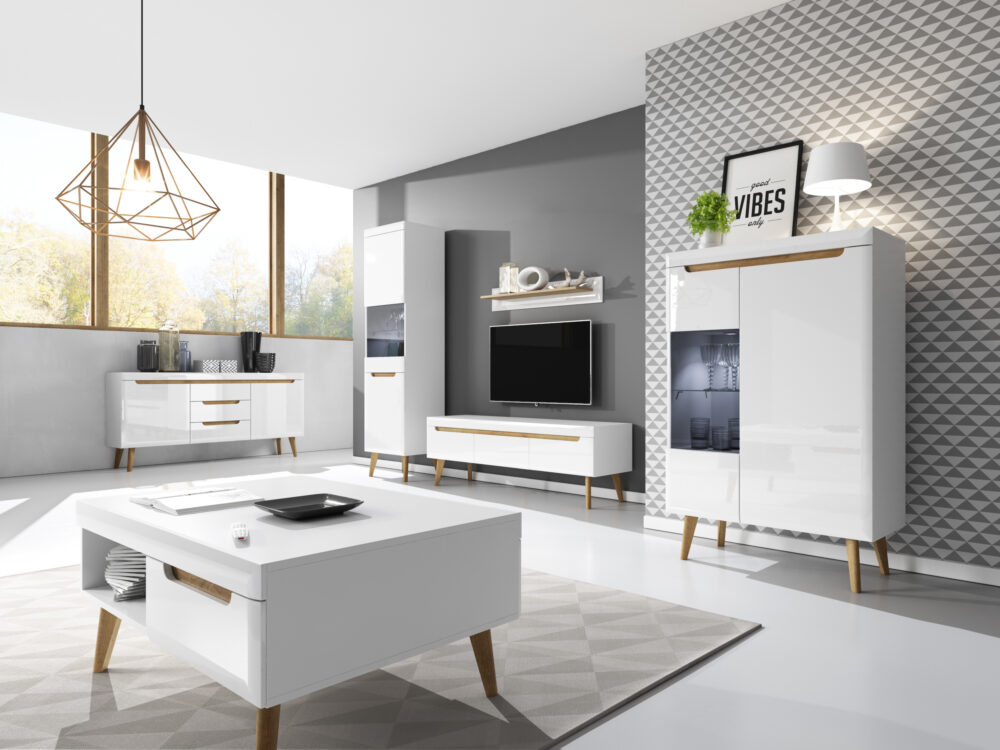 Vitrine SUDBURRY NWT90 - Weiß - Hochglanzfronten - Verglast - Breite 90 cm, Höhe 134 cm, Tiefe 40 cm – Bild 5