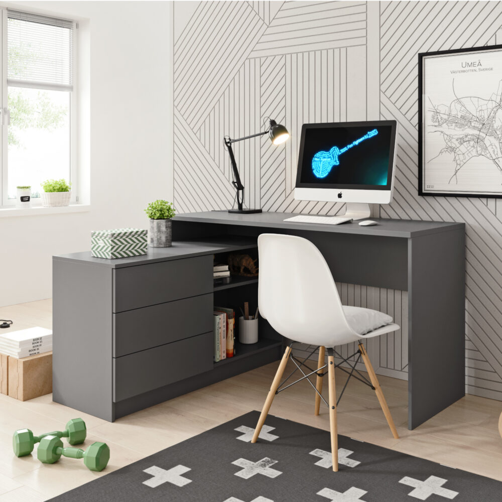 Schreibtisch TOVIK - Graphit - mit Schubladen – Bild 2
