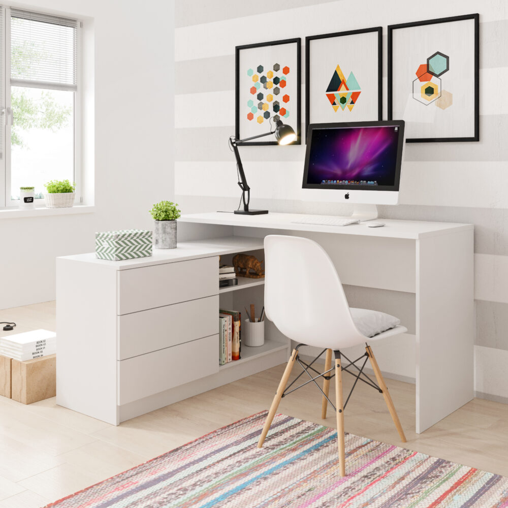 Schreibtisch TOVIK - Weiß matt - mit Schubladen – Bild 2