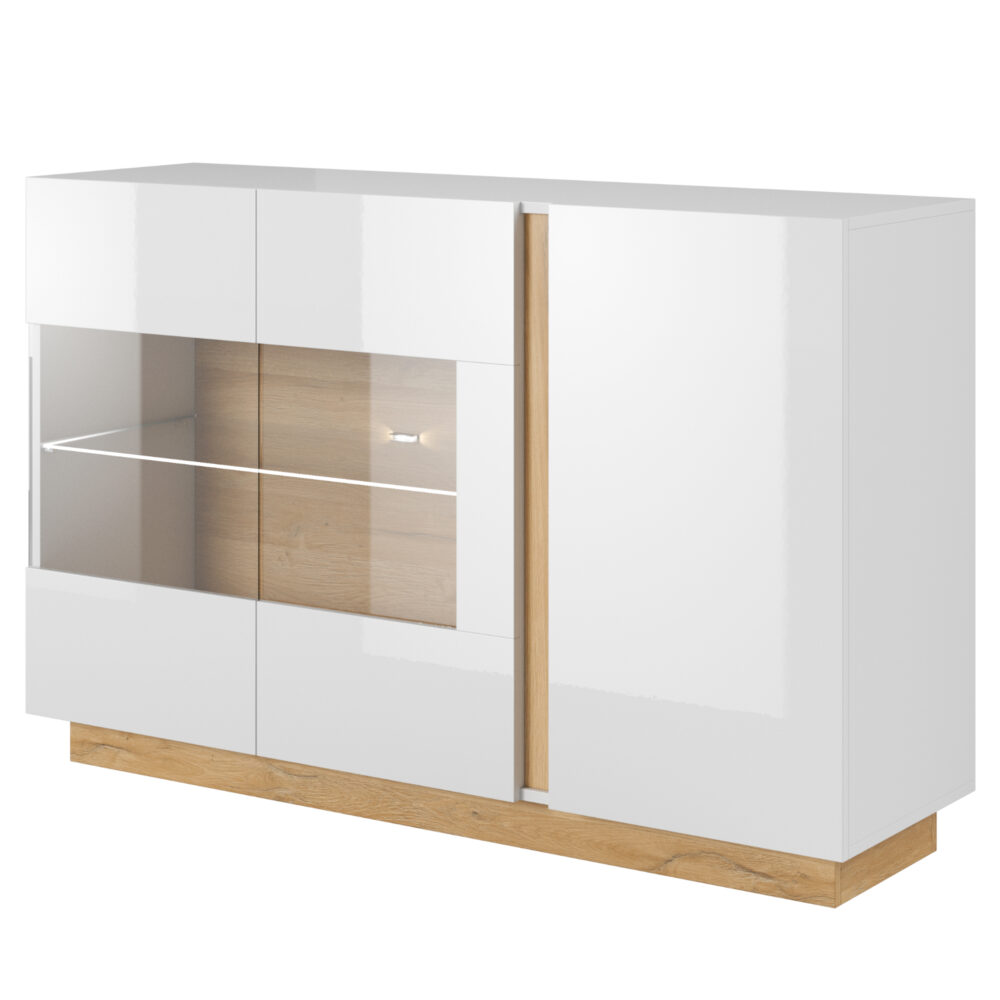 Kommode ANDEBU KOM1 - Eiche - Weiß matt/hochglanz - mit Glas