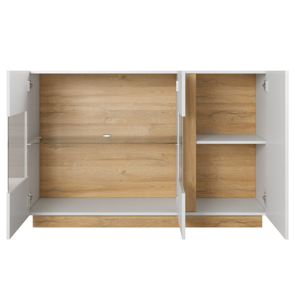 Kommode ANDEBU KOM1 - Eiche - Weiß matt/hochglanz - mit Glas – Bild 3