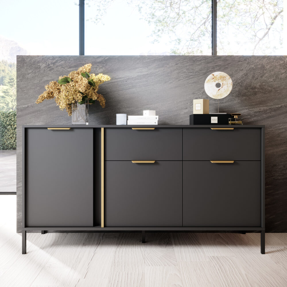 Kommode LAVIK KOM2 - Anthrazit - mit Schubladen - goldfarbene Akzente – Bild 2