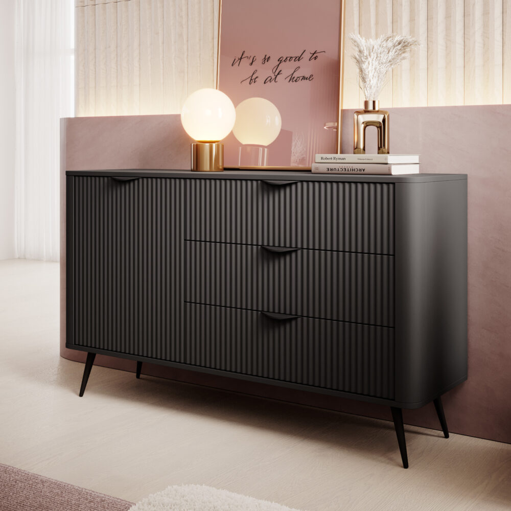 Kommode LEKNES KOM3 - Schwarz - mit Schubladen – Bild 2