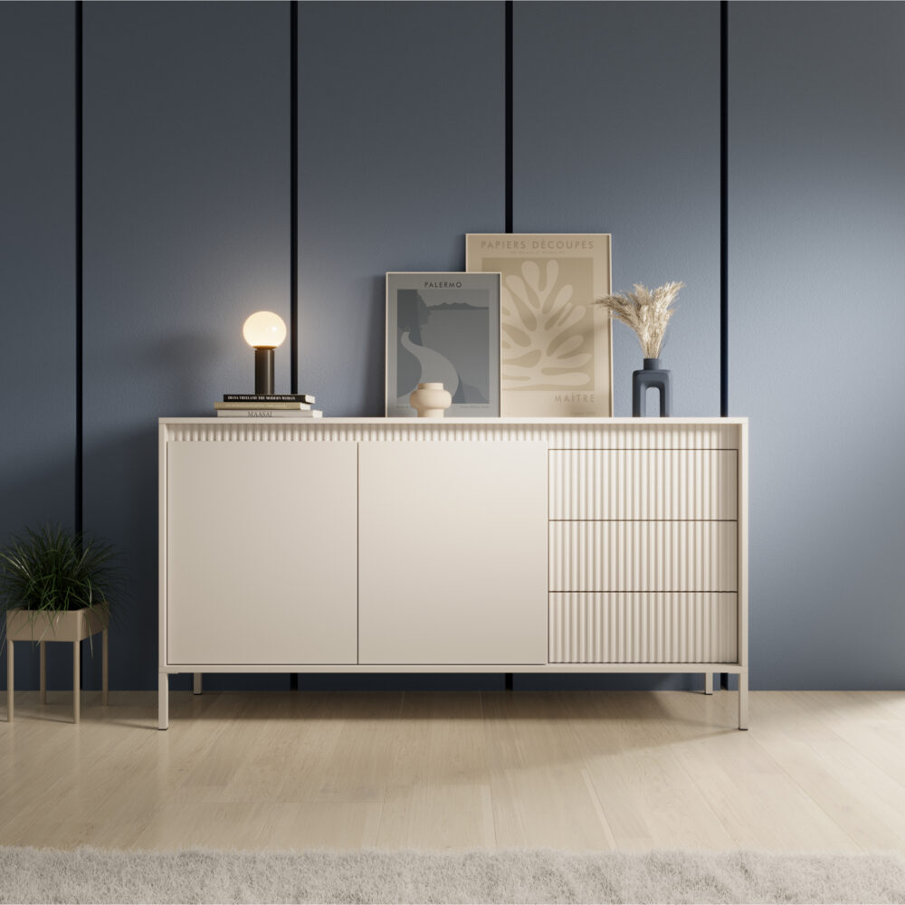 Kommode SELBU KOM2 - Beige - geriffelte Fronten - mit Schubladen – Bild 9