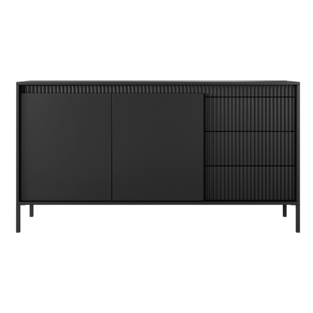 Kommode SELBU KOM2 - Schwarz - geriffelte Fronten - mit Schubladen – Bild 7