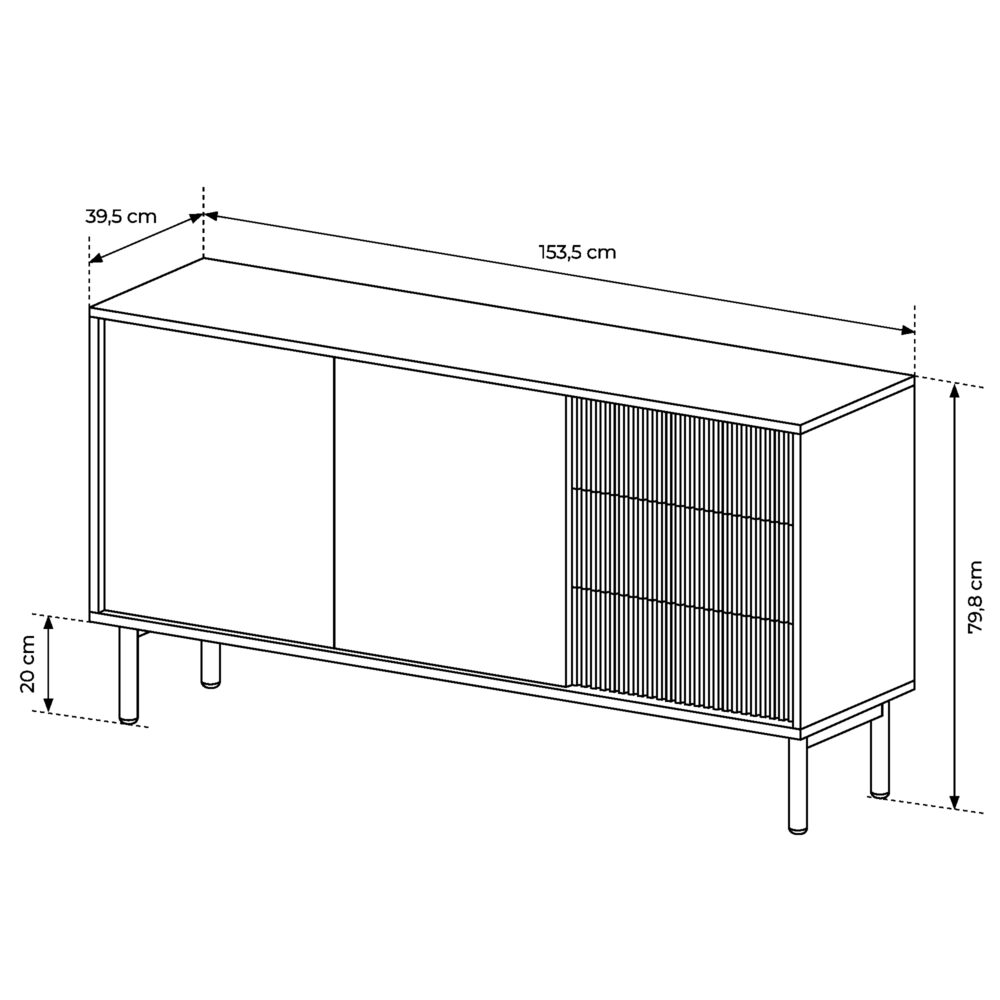 Kommode TAU KOM2 - Cremona-Eiche - geriffelte Fronten - mit Schubladen – Bild 3