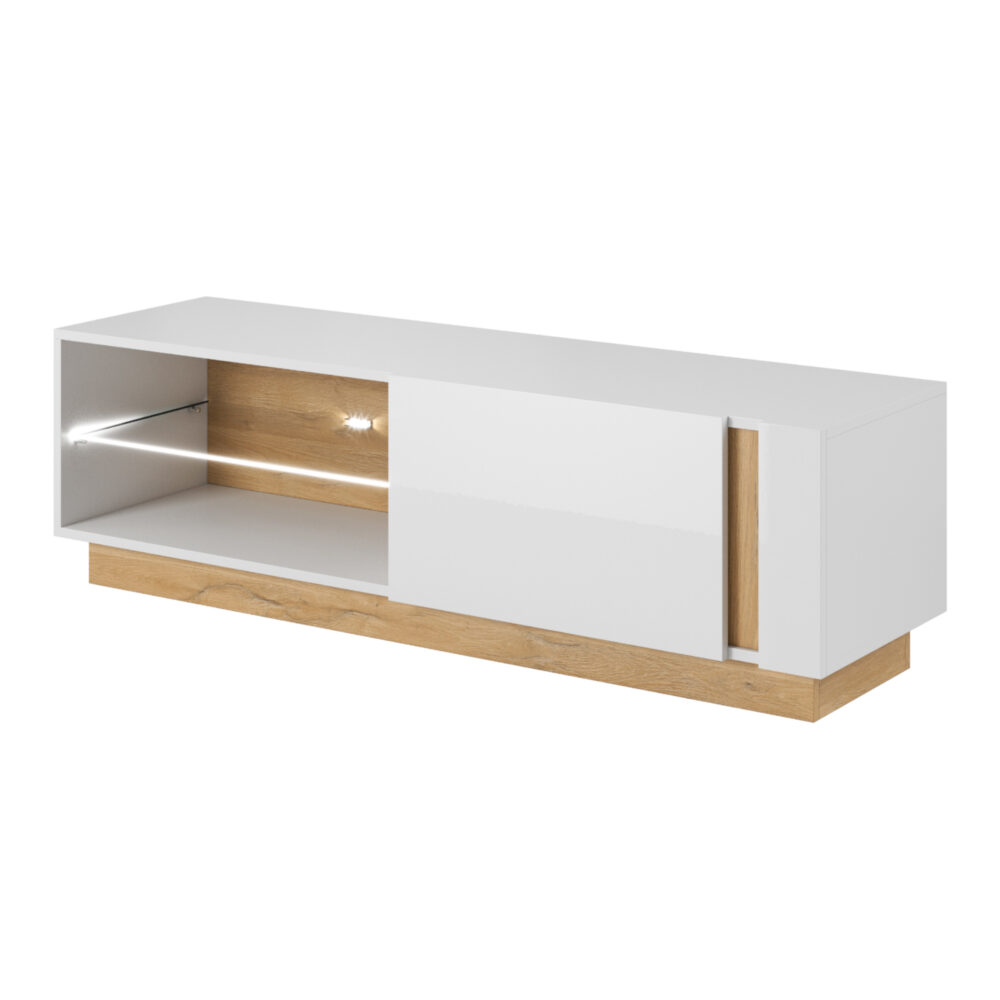 TV-Lowboard ANDEBU - Eiche - Weiß matt/hochglanz - Soft-Close