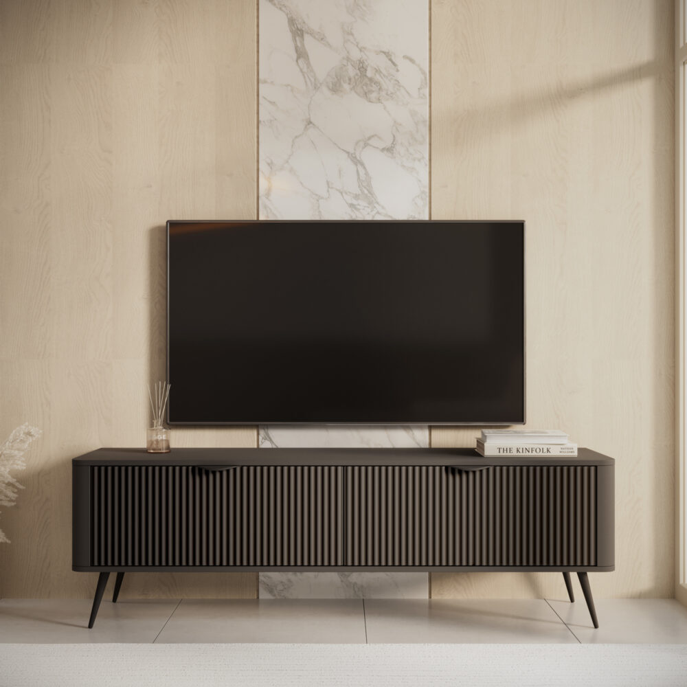 TV-Lowboard LEKNES - Schwarz - geriffelte Fronten – Bild 2