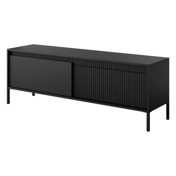 TV-Lowboard SELBU - Schwarz - geriffelte Fronten