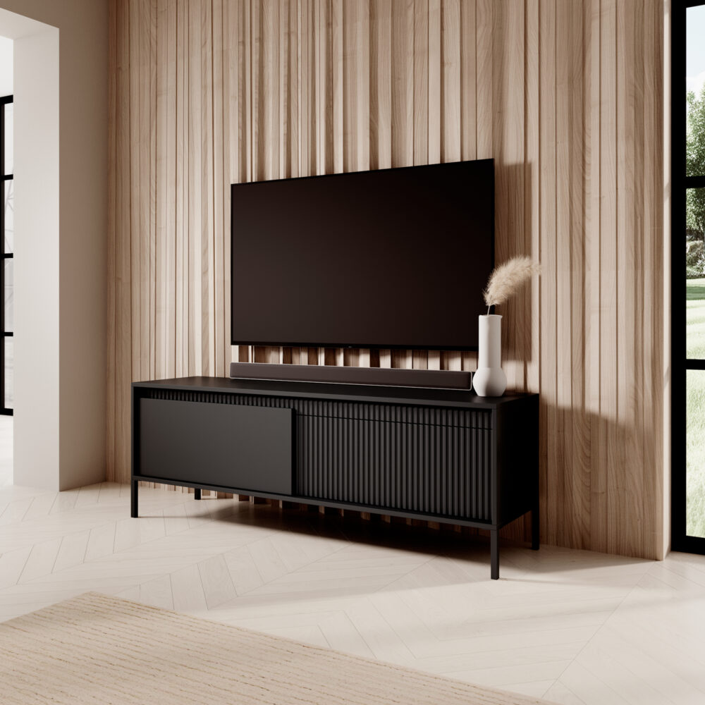 TV-Lowboard SELBU - Schwarz - geriffelte Fronten – Bild 2