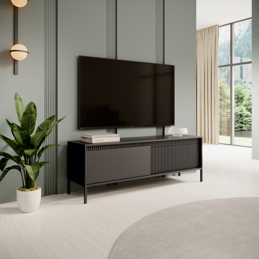 TV-Lowboard SELBU - Schwarz - geriffelte Fronten – Bild 9