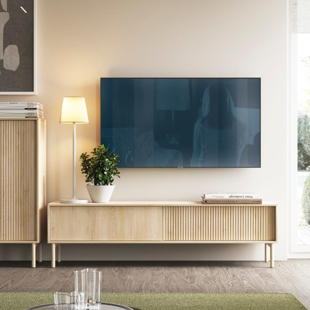 TV-Lowboard TAU - Cremona-Eiche - geriffelte Fronten – Bild 2