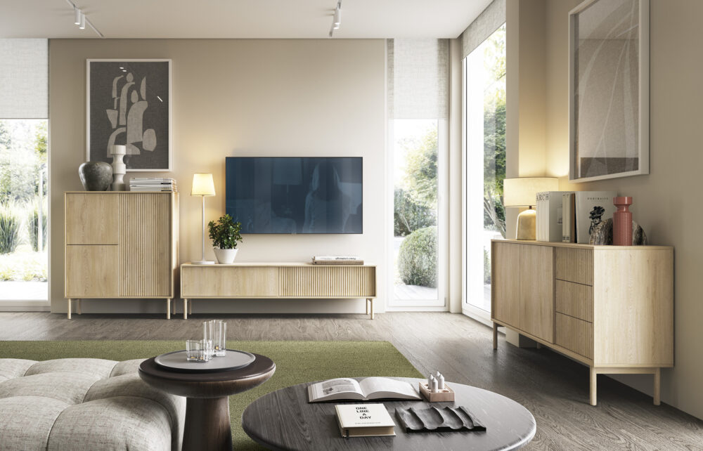 TV-Lowboard TAU - Cremona-Eiche - geriffelte Fronten – Bild 5