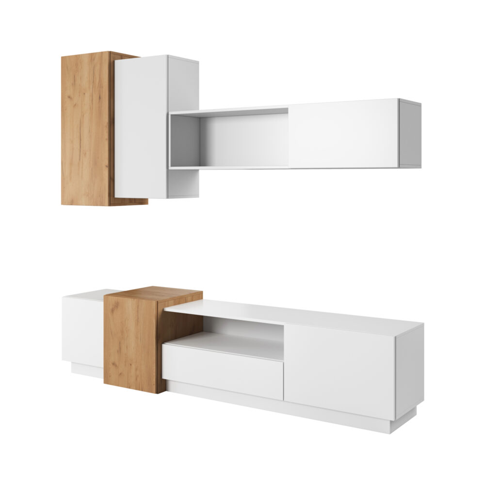 Wohnwand ETNE - Eiche - Weiß - Push-to-open – Bild 1
