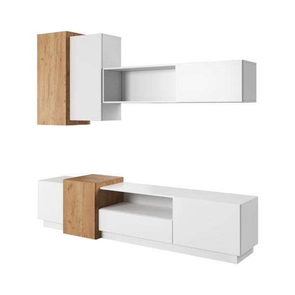 Wohnwand ETNE - Eiche - Weiß - Push-to-open