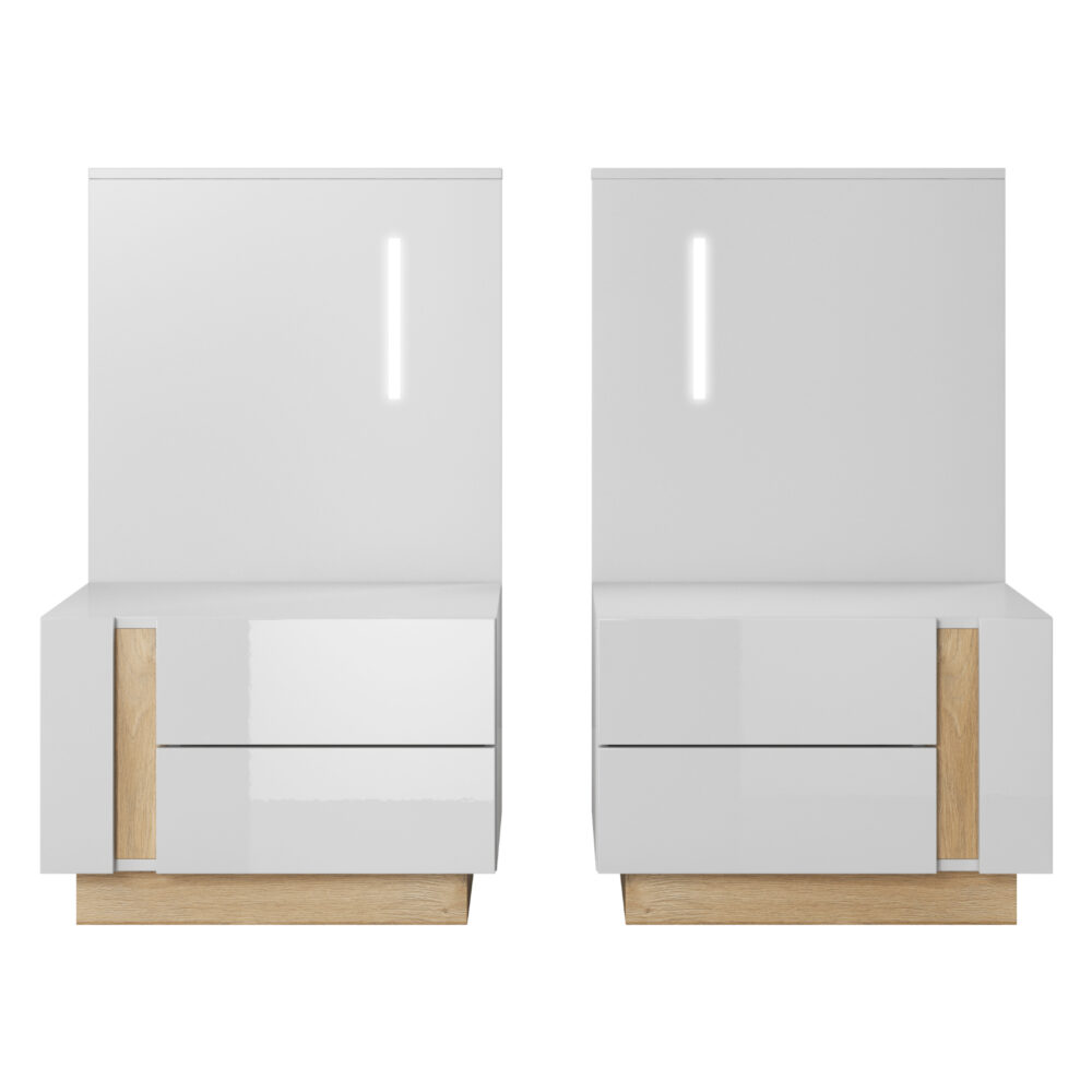 2er-Set Nachttische ANDEBU - Eiche - Weiß matt/hochglanz - mit Schubladen – Bild 6