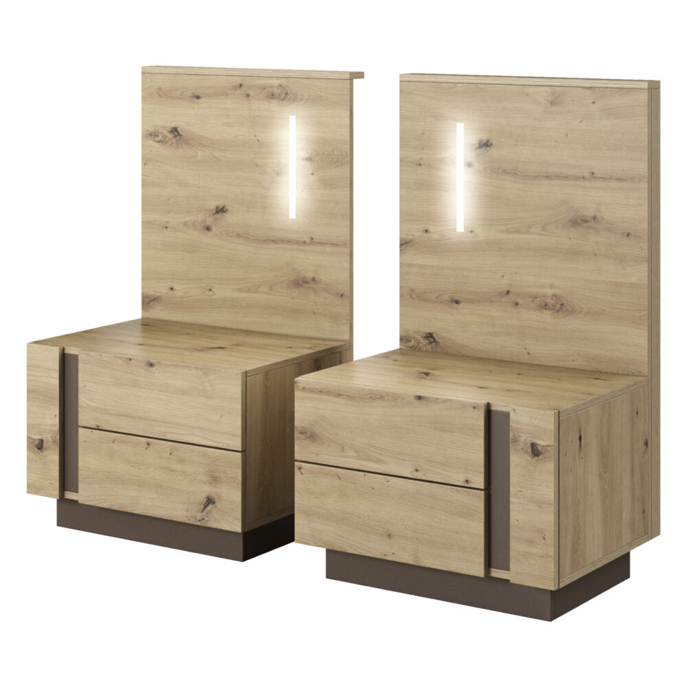 2er-Set Nachttische ANDEBU - Eiche - Graphitgrau - mit Schubladen – Bild 1