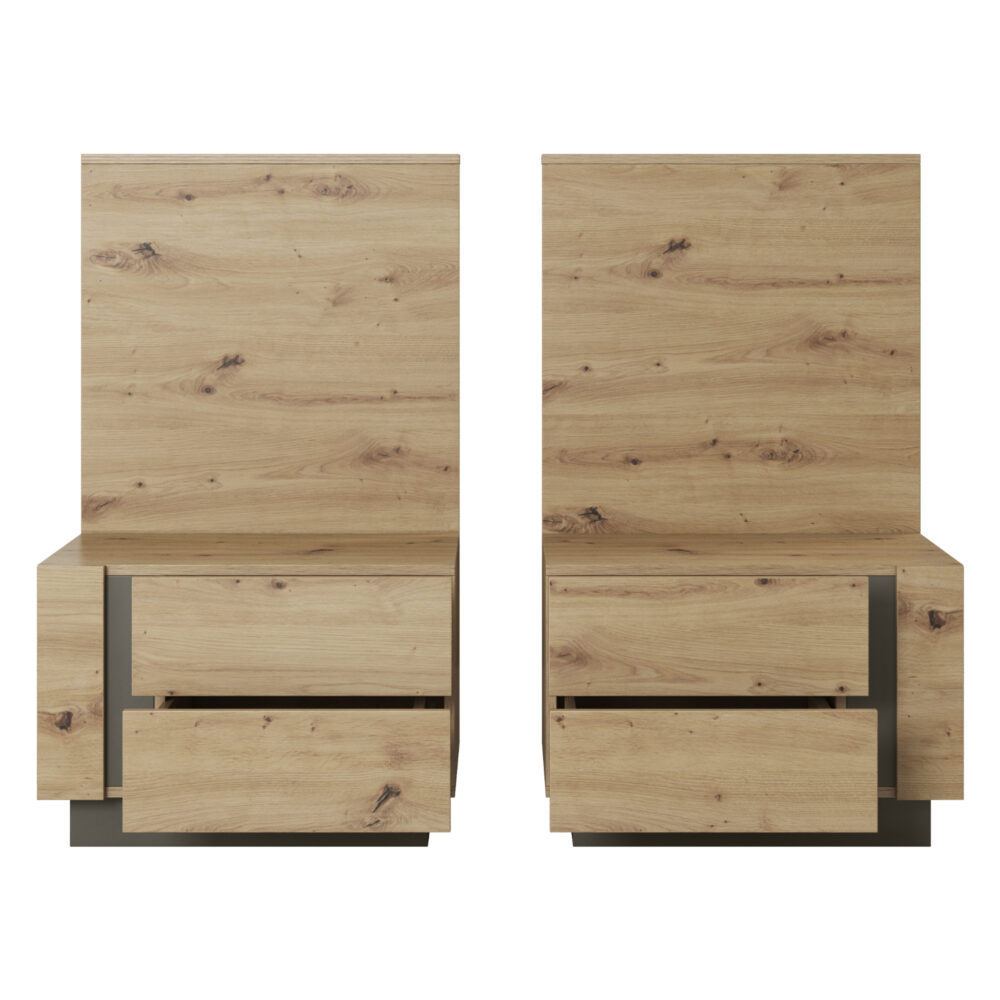 2er-Set Nachttische ANDEBU - Eiche - Graphitgrau - mit Schubladen – Bild 3