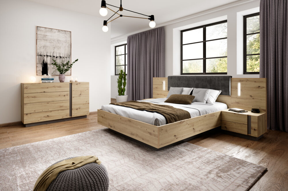 2er-Set Nachttische ANDEBU - Eiche - Graphitgrau - mit Schubladen – Bild 4