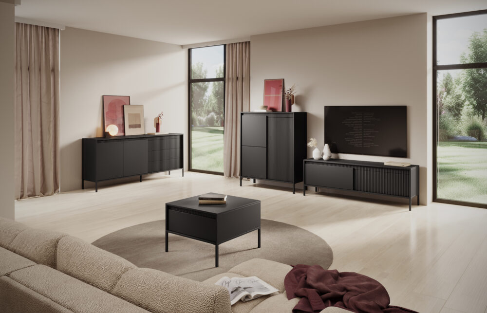 Couchtisch SELBU - Schwarz - geriffelte Fronten - mit Schublade – Bild 5