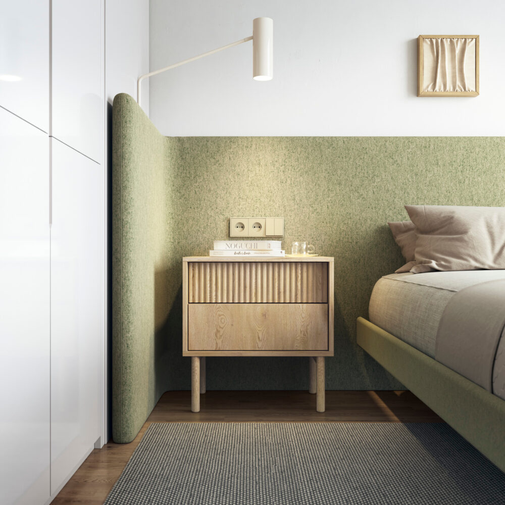 Nachttisch TAU - Cremona-Eiche - geriffelte Fronten - mit Schubladen – Bild 2