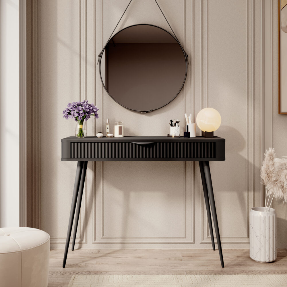 Schminktisch LEKNES - Schwarz - mit Schublade – Bild 8
