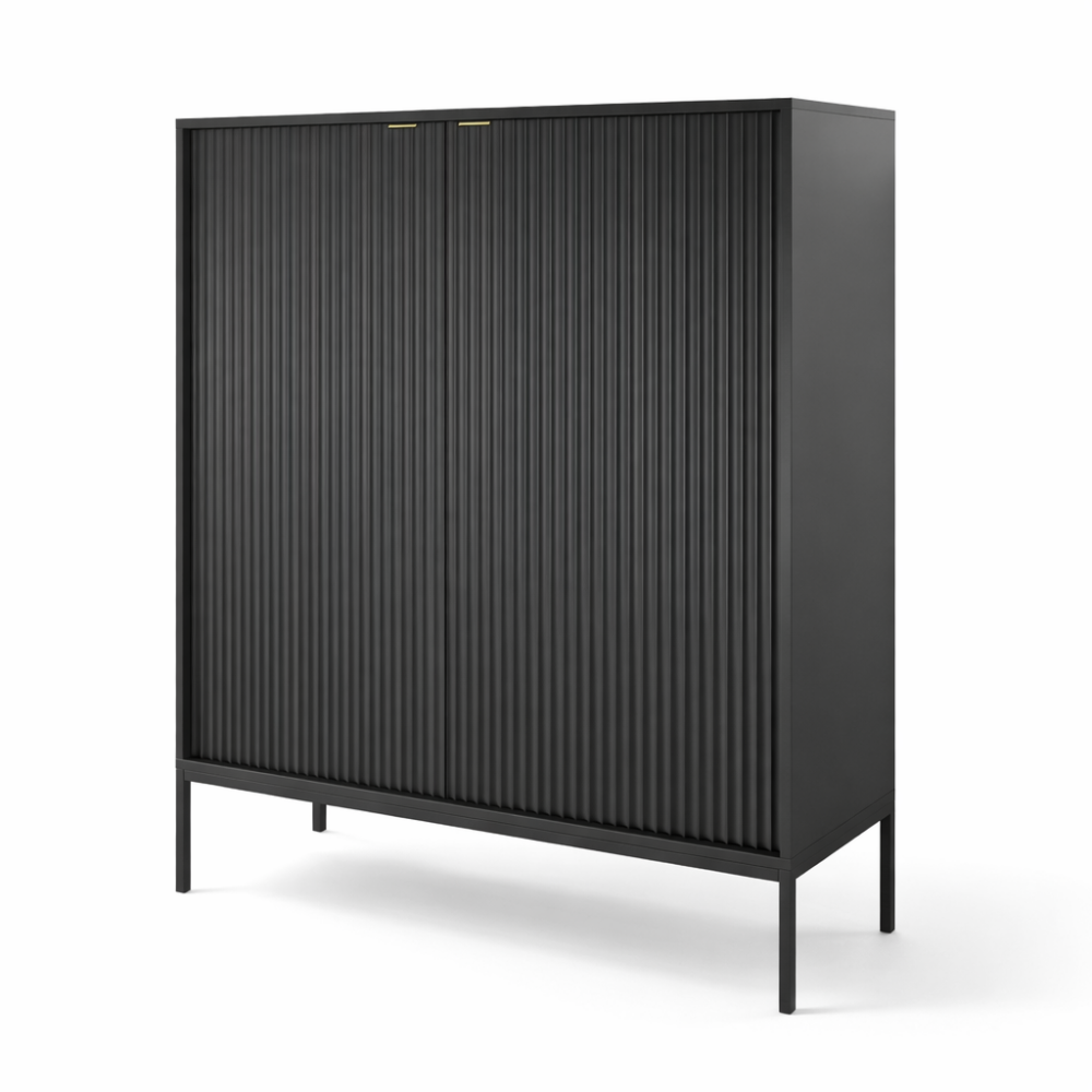 Kommode NANAIMO K104 - Schwarz - Goldene Griffe - Breite 104 cm, Höhe 125 cm, Tiefe 39 cm