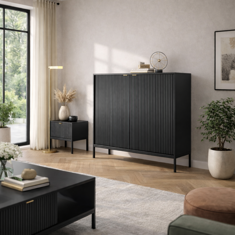 Kommode NANAIMO K104 - Schwarz - Goldene Griffe - Breite 104 cm, Höhe 125 cm, Tiefe 39 cm – Bild 2