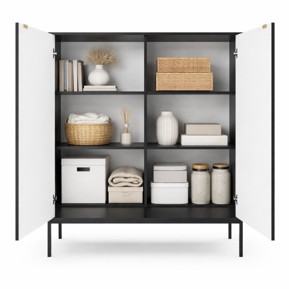 Kommode NANAIMO K104 - Schwarz - Goldene Griffe - Breite 104 cm, Höhe 125 cm, Tiefe 39 cm – Bild 4