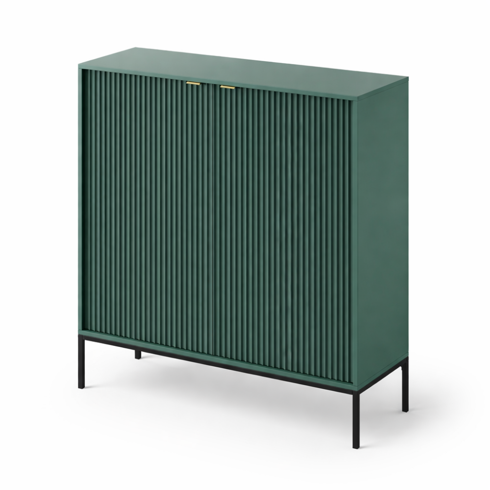 Kommode NANAIMO K104 - Grün - Goldene Griffe - Breite 104 cm, Höhe 125 cm, Tiefe 39 cm